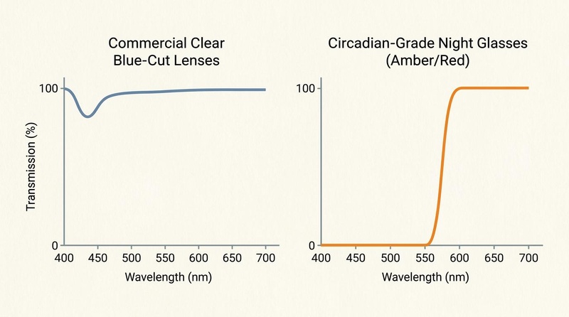 Figure 4: Spectral transmission comparison of blue-blocking eyewear.