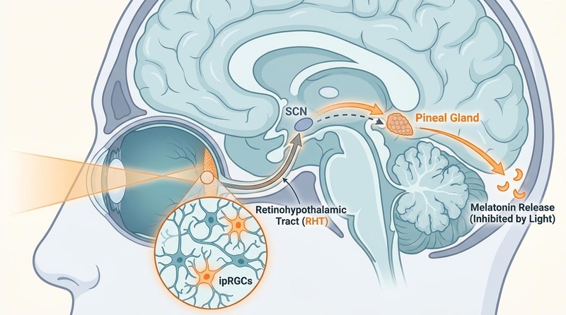 Figure 2: The retinohypothalamic-suprachiasmatic-pineal pathway.