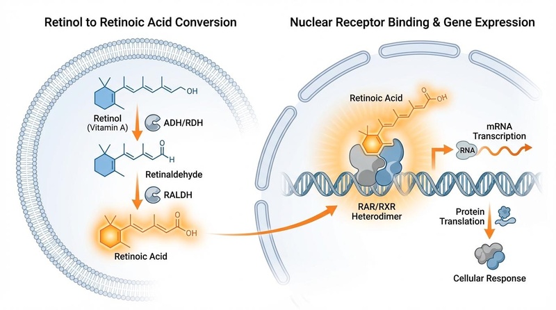 Retinol to Retinoic Acid conversion and nuclear receptor binding