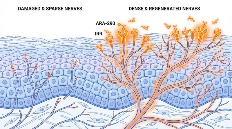 Regeneración de fibras nerviosas pequeñas en la epidermis de la piel promovida por la unión de ARA-290 al Receptor de Reparación Innata