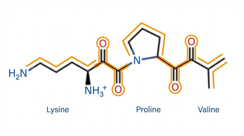 Estructura química del péptido KPV (Lys-Pro-Val)