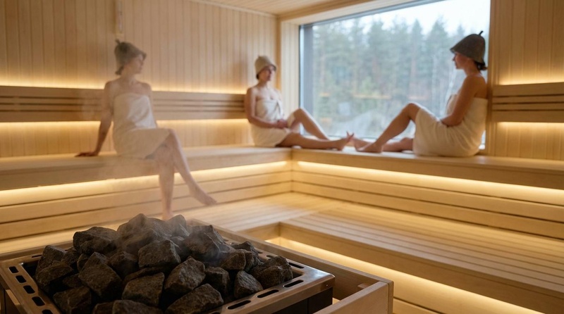 Interior de una sauna finlandesa moderna