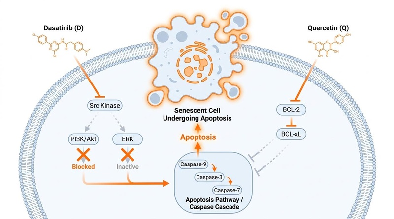 Synergistic Senolytic Mechanism of Dasatinib and Quercetin