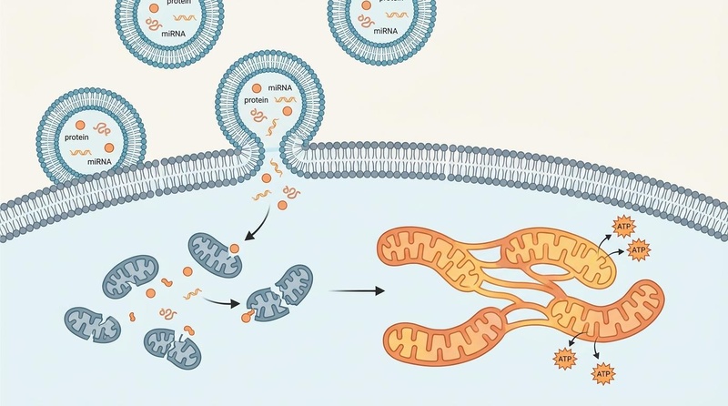 Cellular uptake of exosomes releasing miRNA to promote mitochondrial network fusion and ATP synthesis