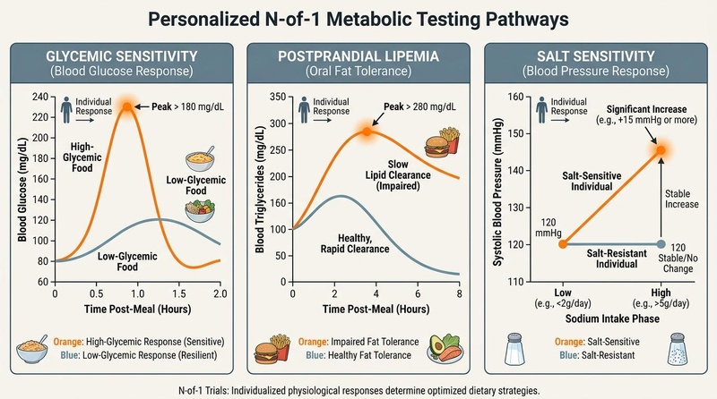 Personalized Metabolic Vectors: Individual variations in postprandial glucose dynamics, lipid clearance rates, and sodium-related blood pressure response. Personalized Metabolic Vectors
