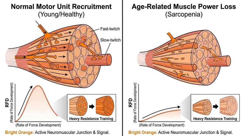Neuromuscular Motor Unit Recruitment and Power Preservation