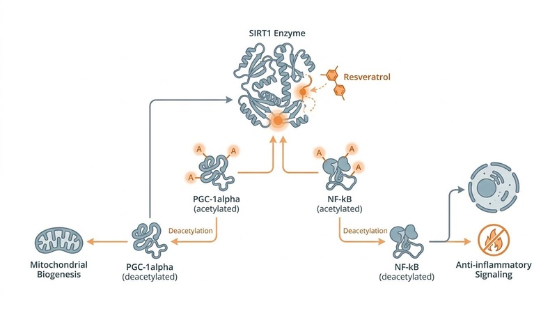 Resveratrol SIRT1 deacetylation and metabolic signaling pathways