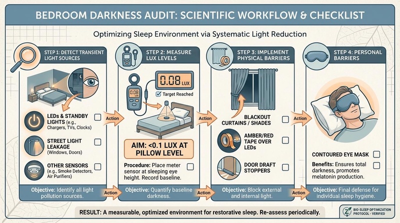 Room darkness audit and mitigation workflow