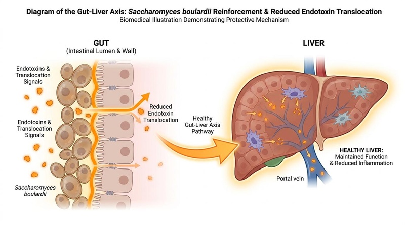 Saccharomyces boulardii Gut-Liver Axis Diagram