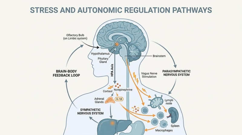 Biomedical map of neuroendocrine and immunological pathways in stress regulation