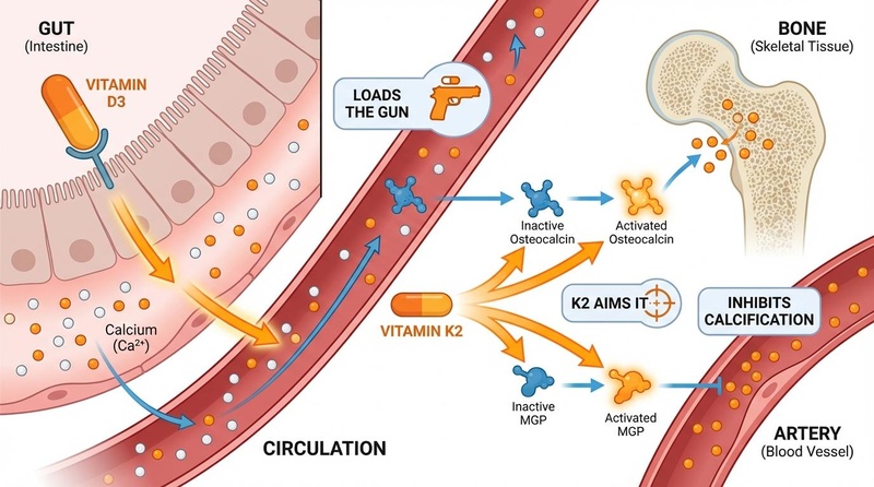 Mechanism of D3 and K2 Synergy
